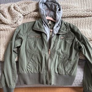 26 International Olive Green crop Jacket with Gray Hood